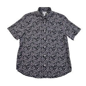 Arizona Jeans Men's Hawaiian Shirt XL Aloha Daisies Navy Blue Button Up EUC